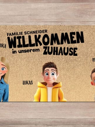 Personalisierte Fußmatte - Zeichentrickfamilie