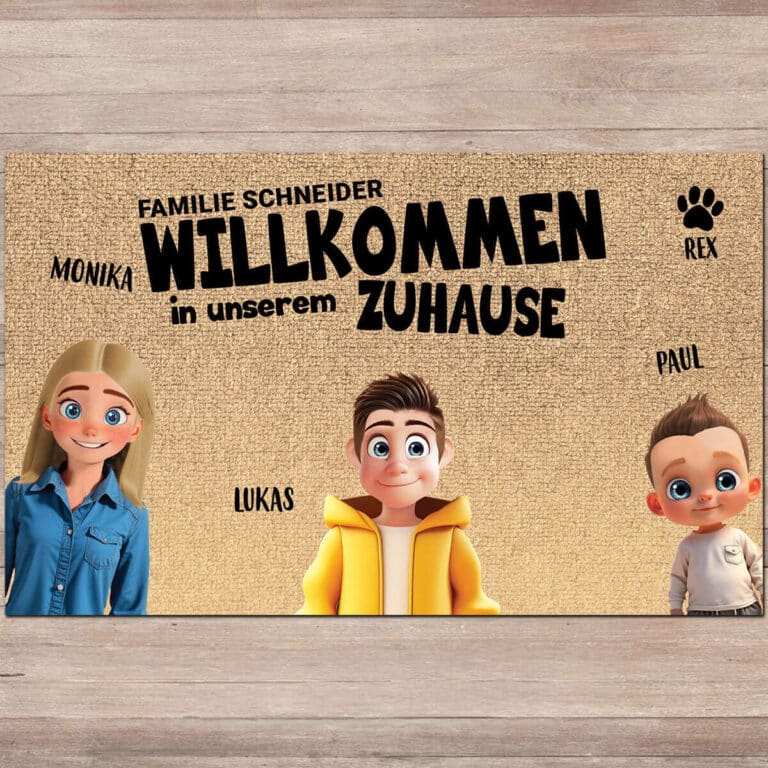 Personalisierte Fußmatte - Zeichentrickfamilie