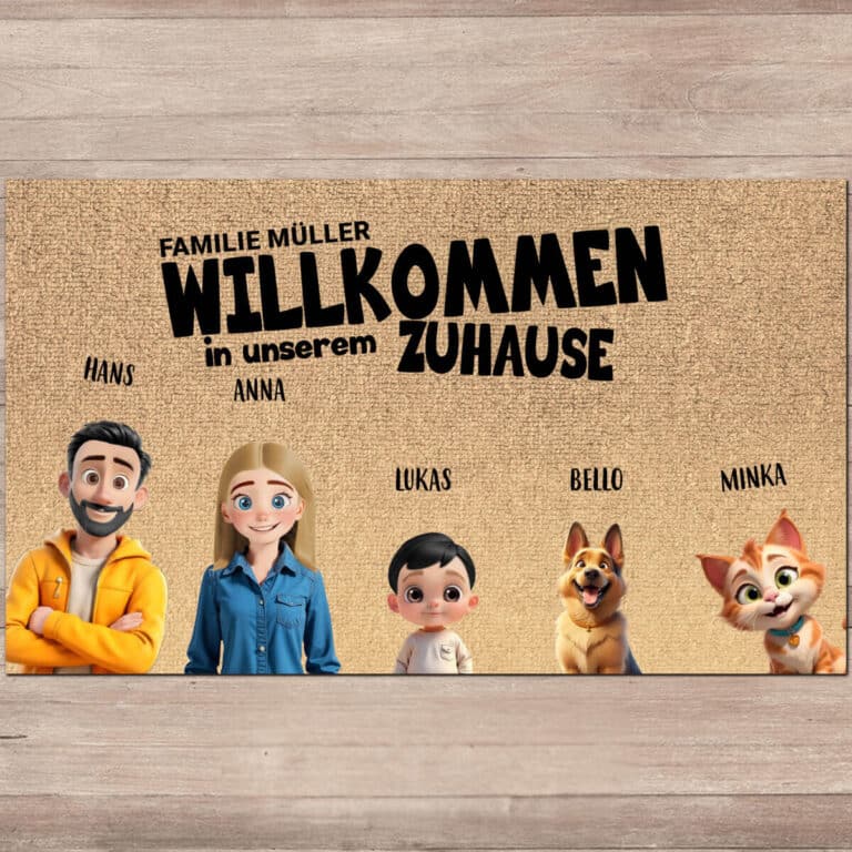 Personalisierte Fußmatte - Zeichentrickfamilie